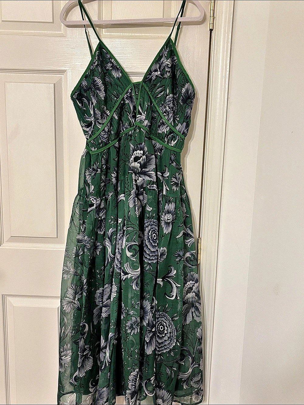 Anthropologie Floral Midi Dress in Green Size XL Like New